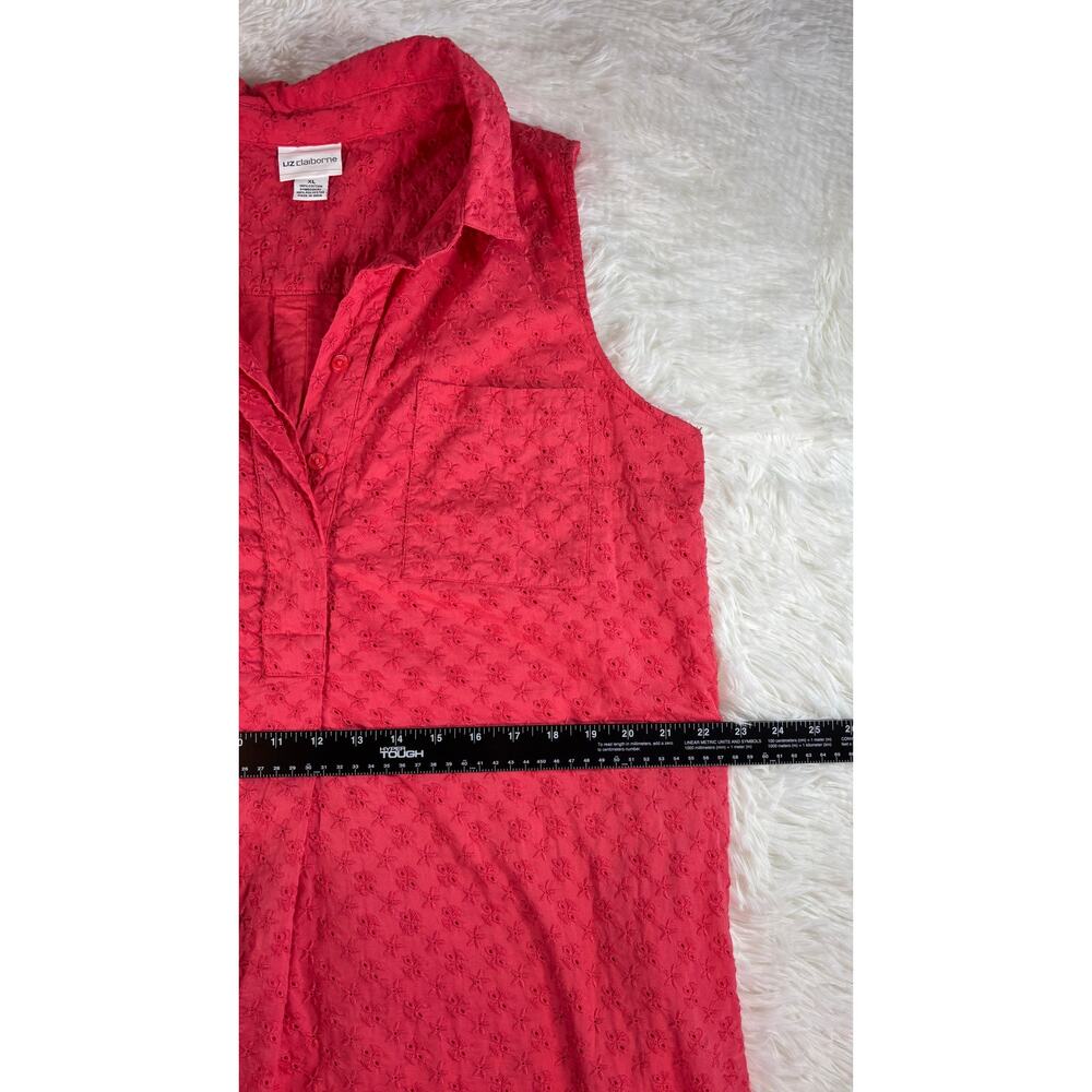 Liz Claiborne Dress Women Eyelet Sleeveless Shirt‎ Shift Summer Casual CORAL XL - Picture 9 of 10